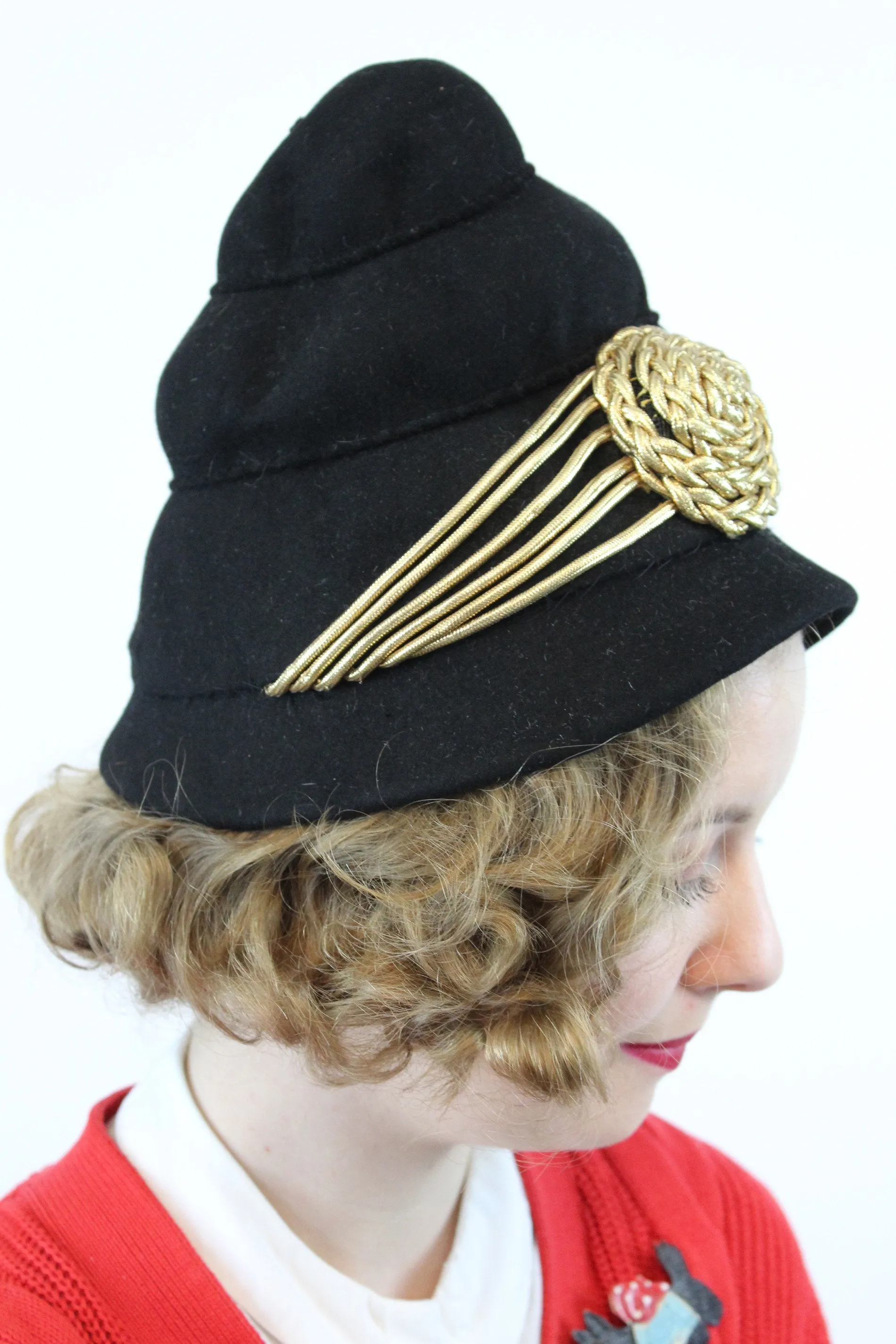 1940s turban hat wool gold bullion | new winter
