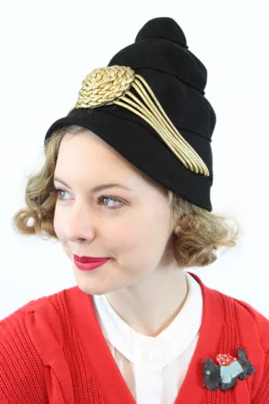 1940s turban hat wool gold bullion | new winter