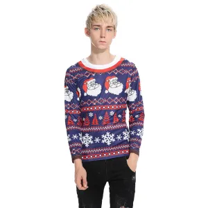 3D Cartoon Santa Claus Digital Print Round Neck Long Sleeve T-Shirt