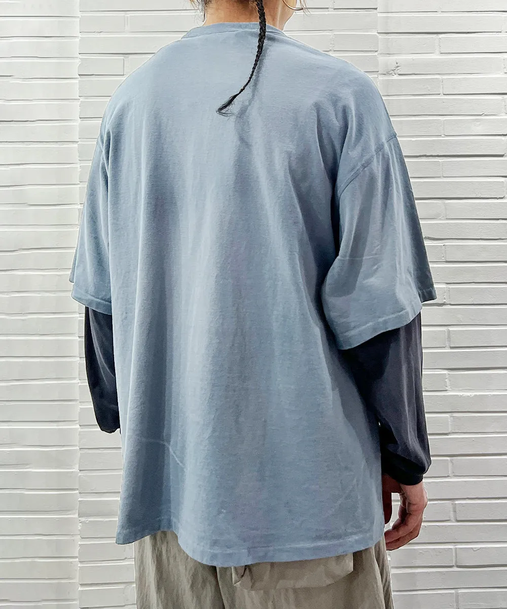【40%OFF】ANDER WORN LAYERED TEE - ASH NAVY/OFF BLACK