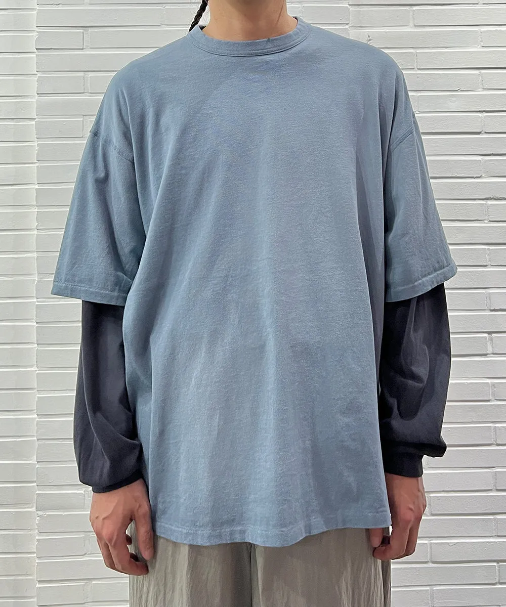 【40%OFF】ANDER WORN LAYERED TEE - ASH NAVY/OFF BLACK