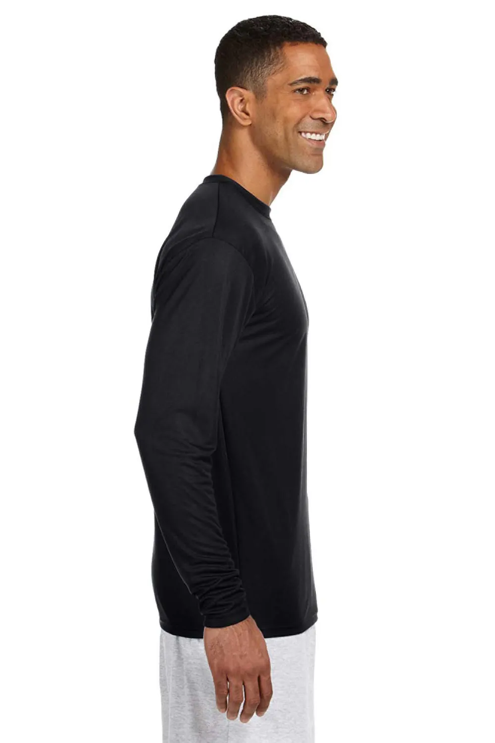 A4 Mens Performance Moisture Wicking Long Sleeve Crewneck T-Shirt - Black