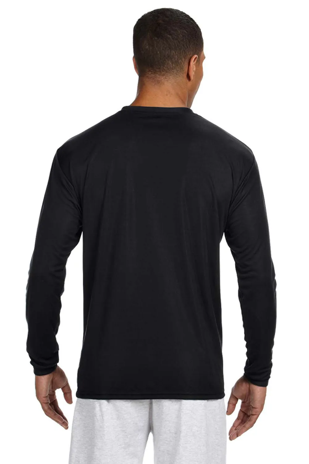 A4 Mens Performance Moisture Wicking Long Sleeve Crewneck T-Shirt - Black