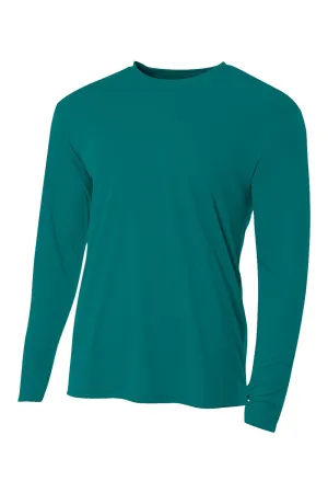 A4 Mens Performance Moisture Wicking Long Sleeve Crewneck T-Shirt - Teal Green