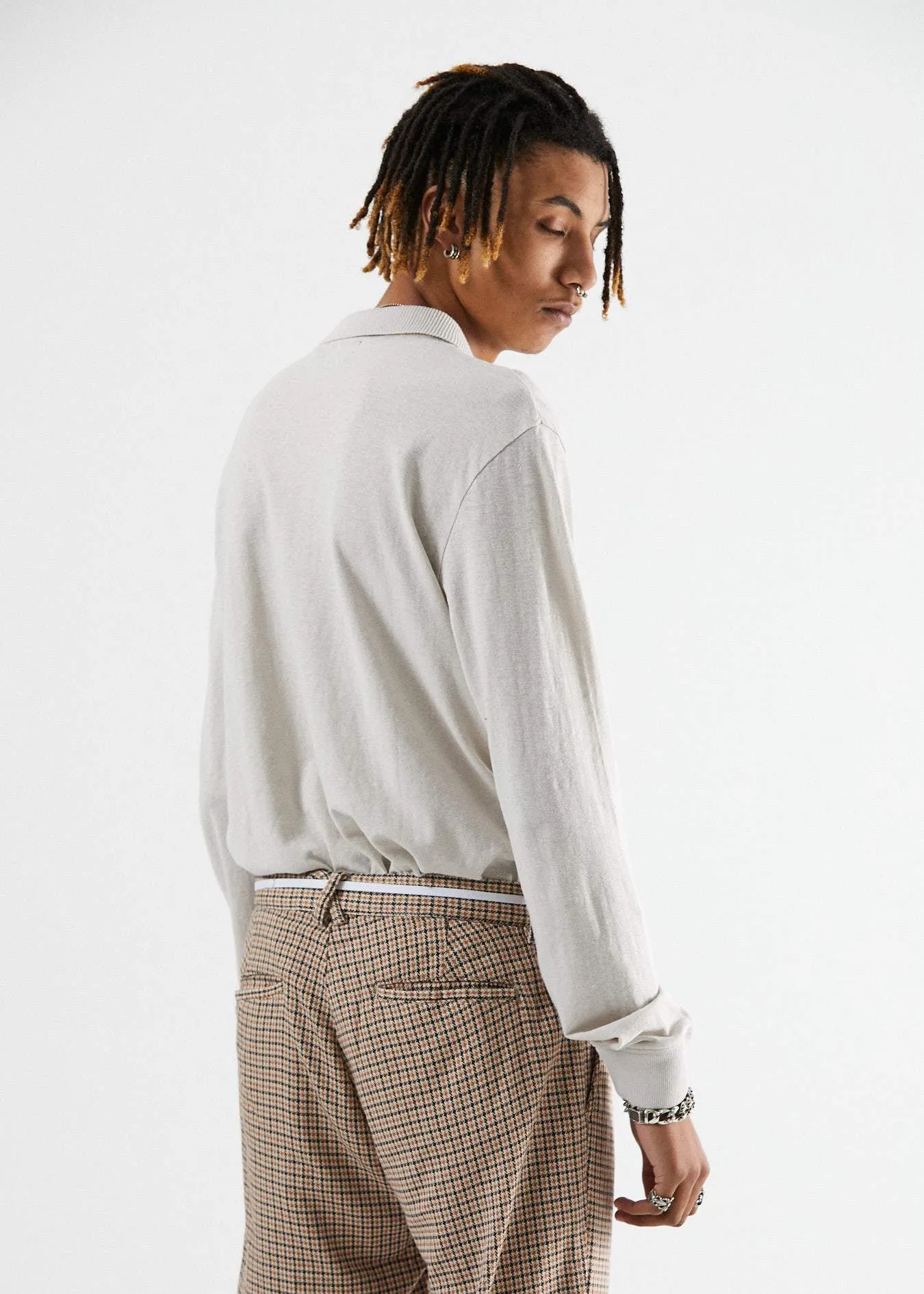 Afends Mens Loophole - Hemp Polo Long Sleeve Tee - Moonbeam