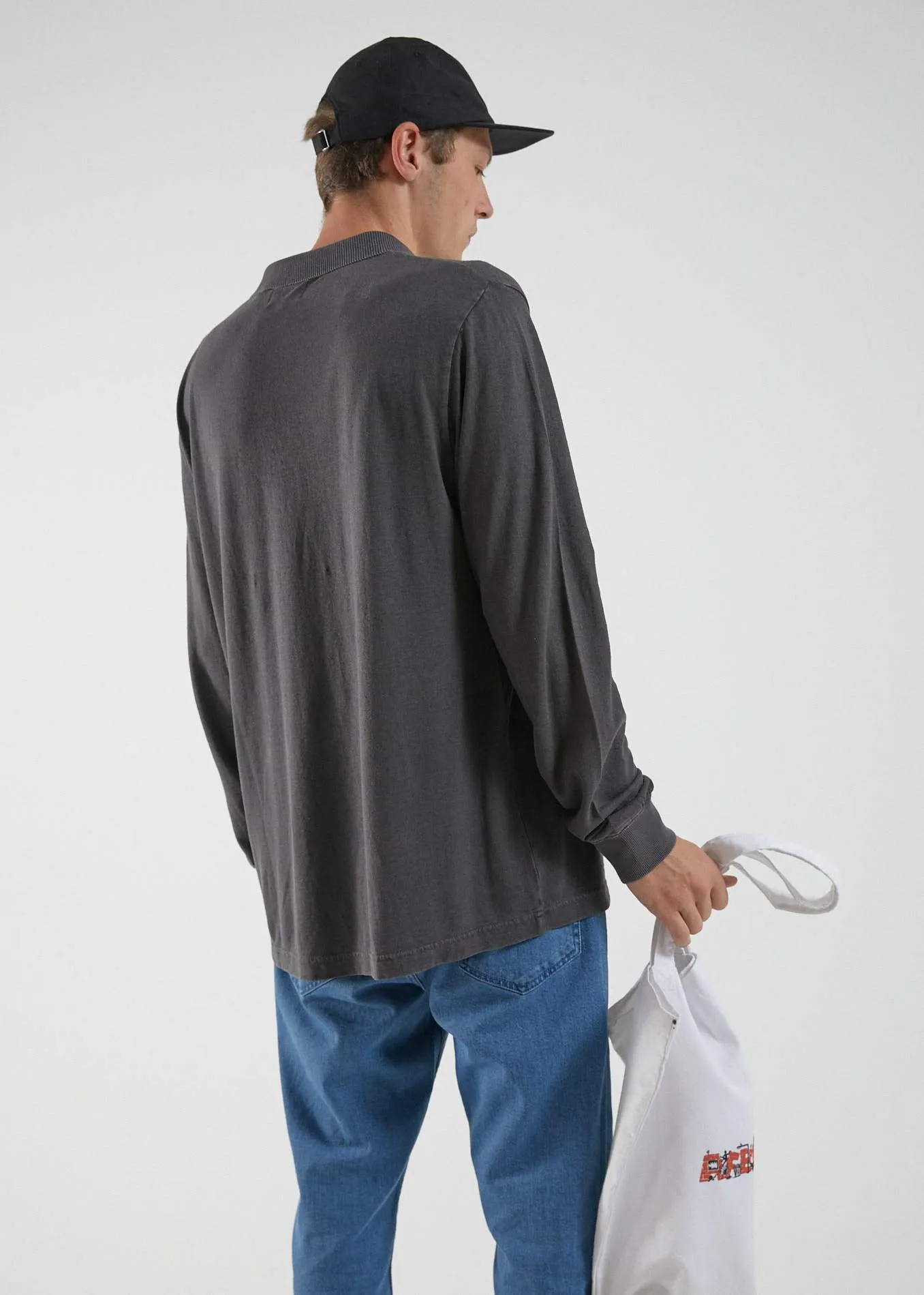 Afends Mens Loophole - Hemp Polo Long Sleeve Tee - Vintage Black
