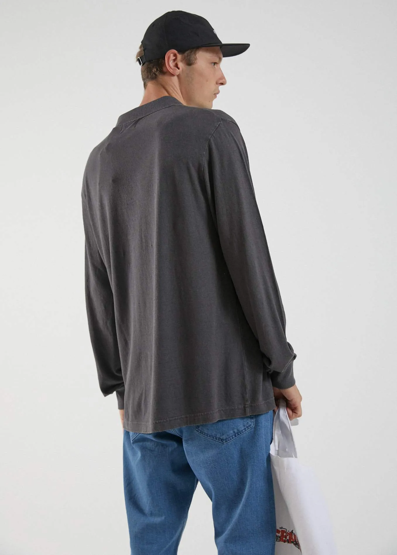 Afends Mens Loophole - Hemp Polo Long Sleeve Tee - Vintage Black