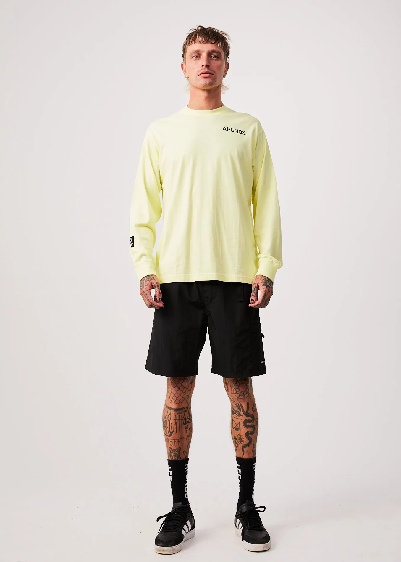AFENDS Mens Millions - Long Sleeve T-Shirt - Citron