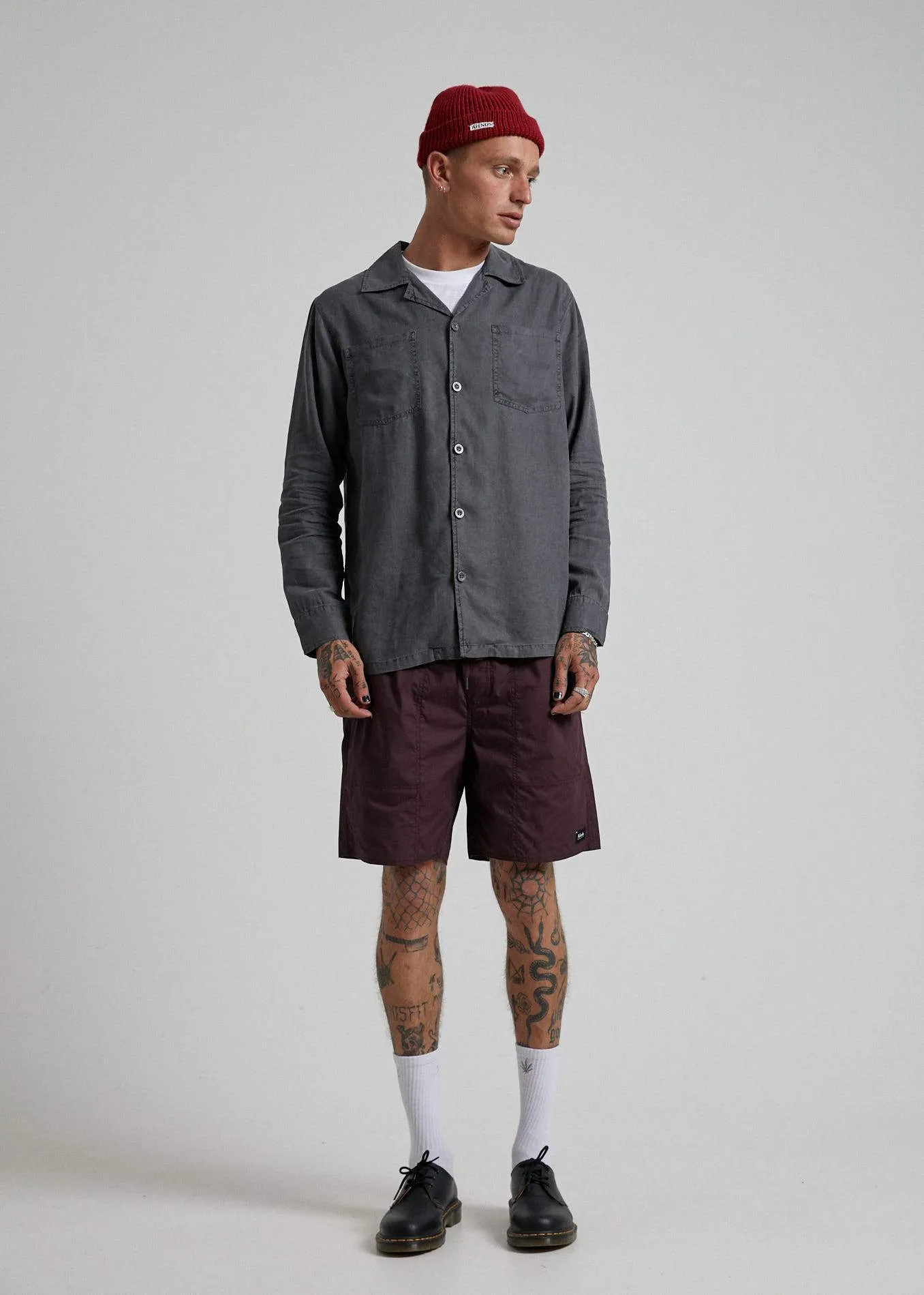 Afends Mens Mota - Hemp Long Sleeve Shirt - Stone Black