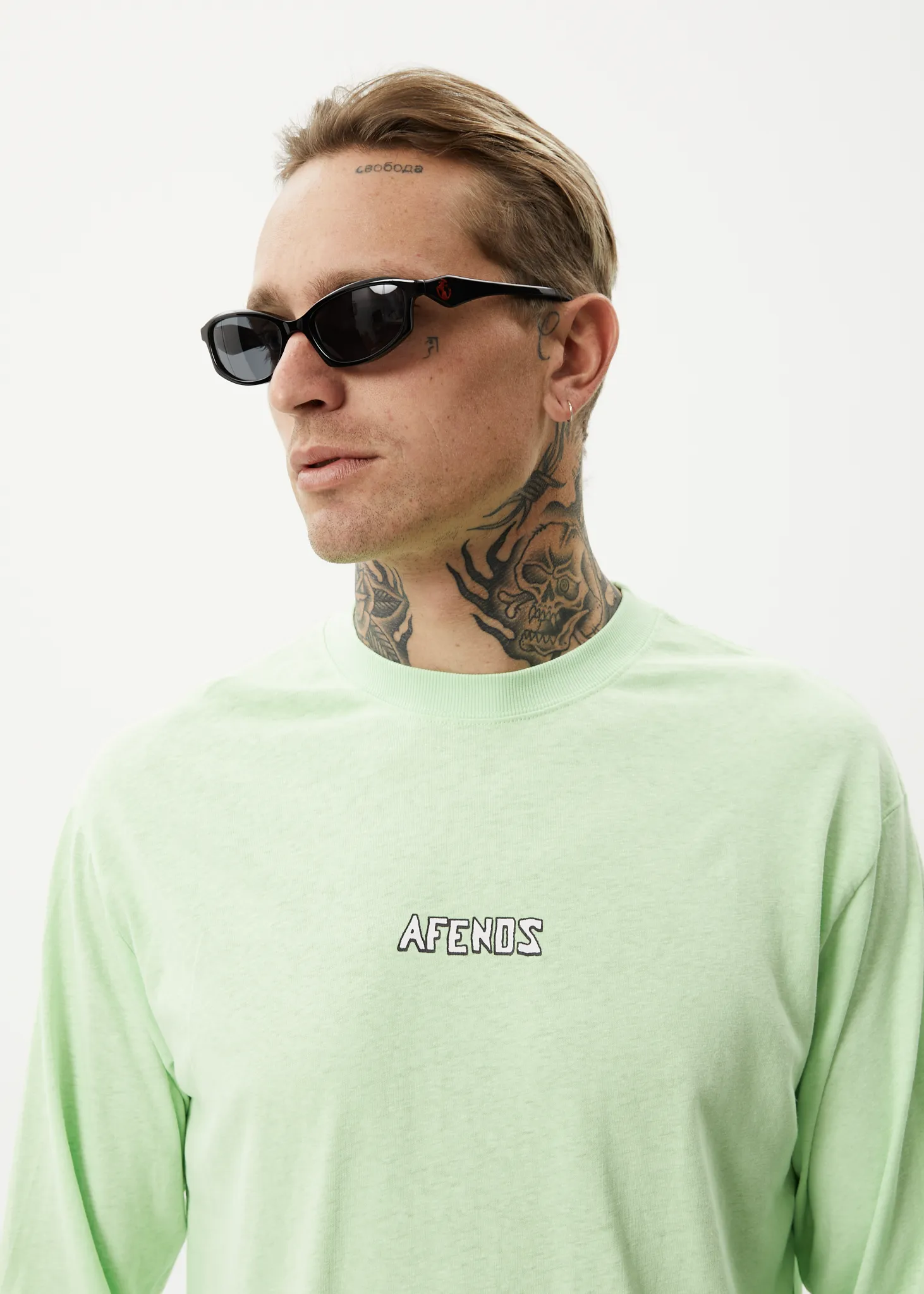 AFENDS Mens Natural Technology - Long Sleeve Graphic T-Shirt - Lime Green