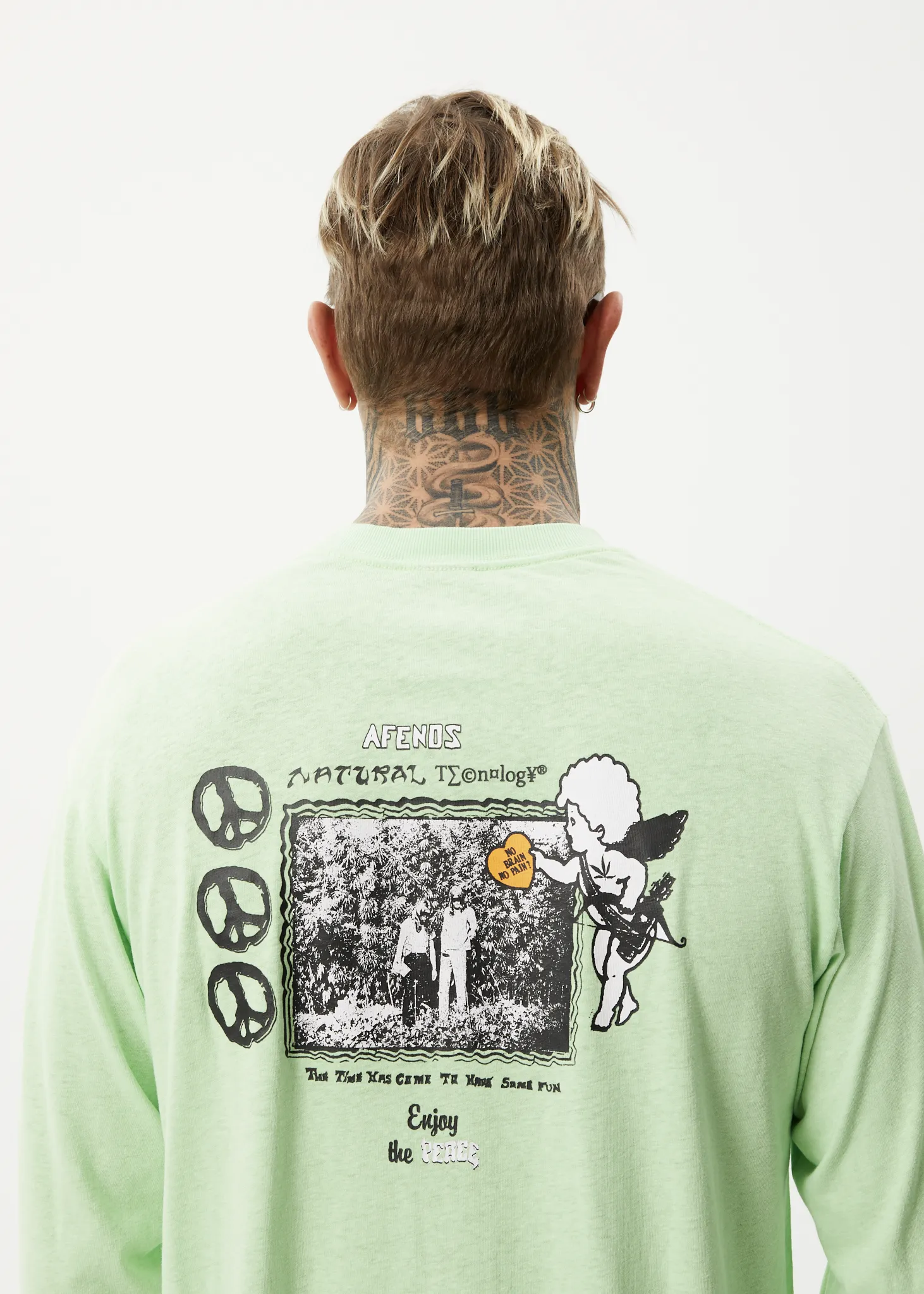 AFENDS Mens Natural Technology - Long Sleeve Graphic T-Shirt - Lime Green