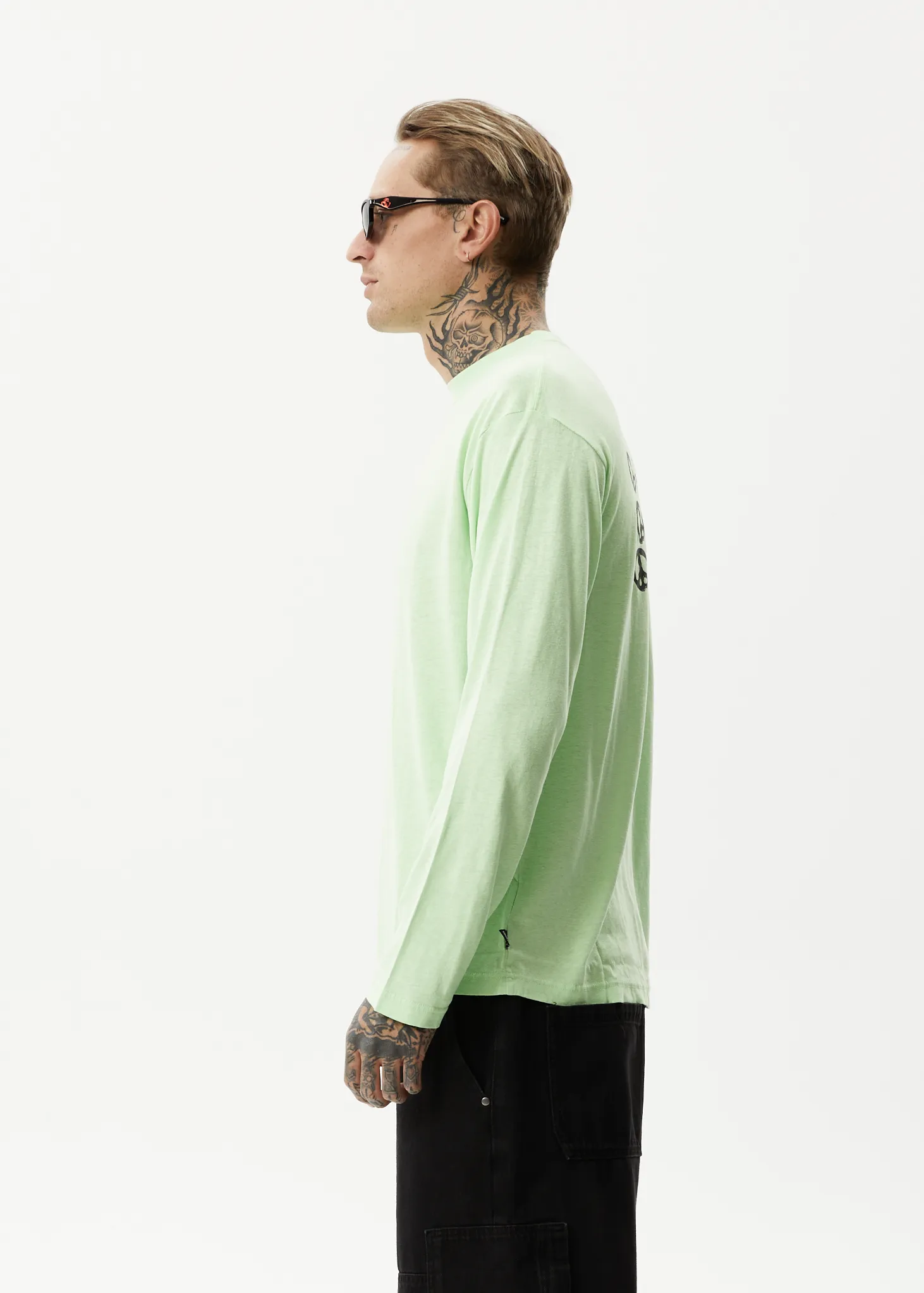 AFENDS Mens Natural Technology - Long Sleeve Graphic T-Shirt - Lime Green