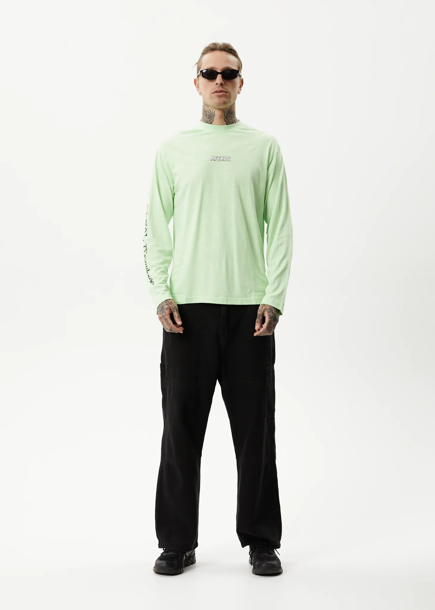 AFENDS Mens Natural Technology - Long Sleeve Graphic T-Shirt - Lime Green
