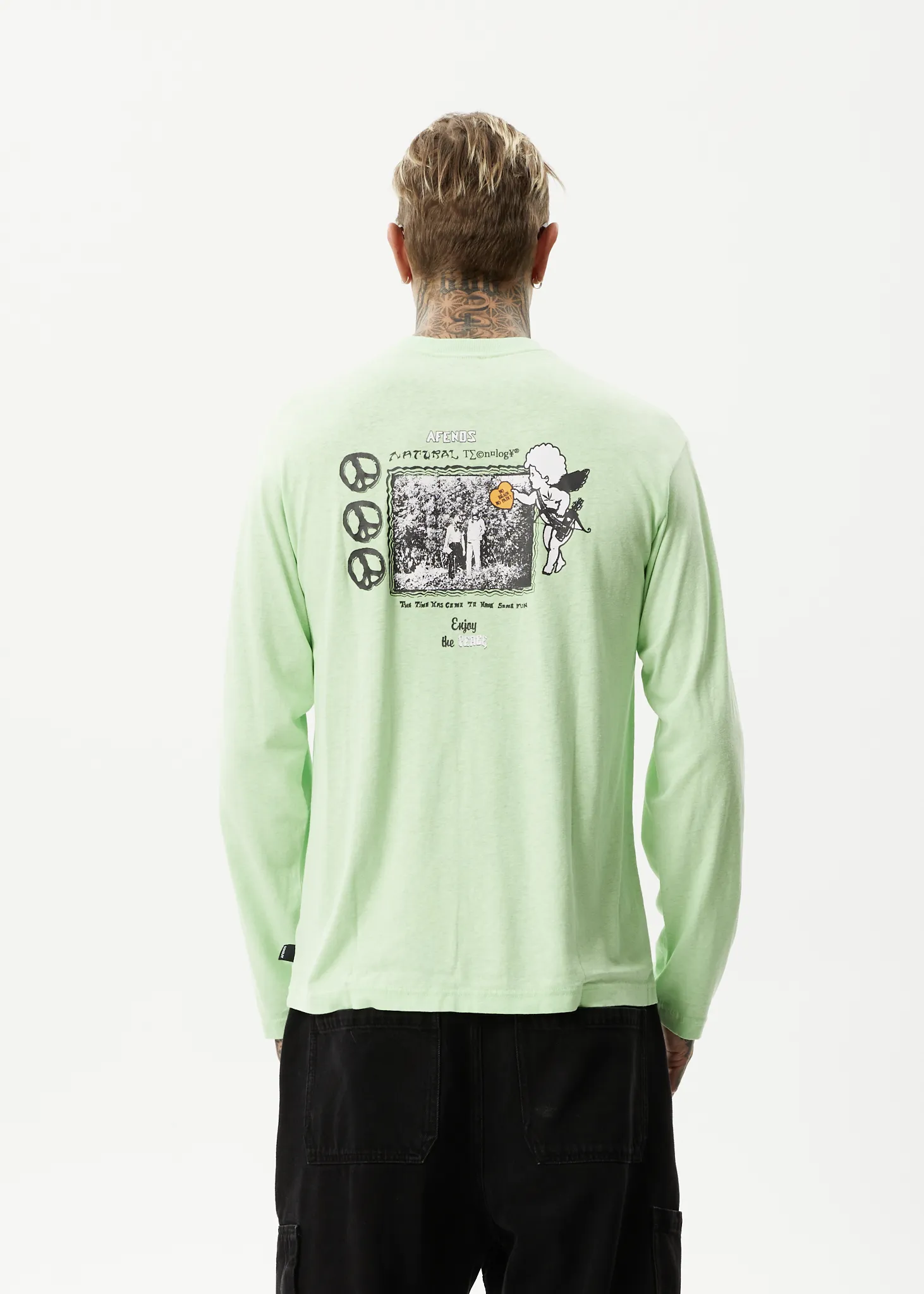 AFENDS Mens Natural Technology - Long Sleeve Graphic T-Shirt - Lime Green