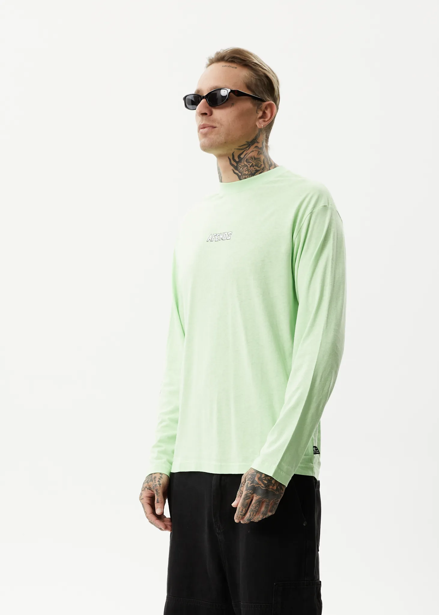 AFENDS Mens Natural Technology - Long Sleeve Graphic T-Shirt - Lime Green