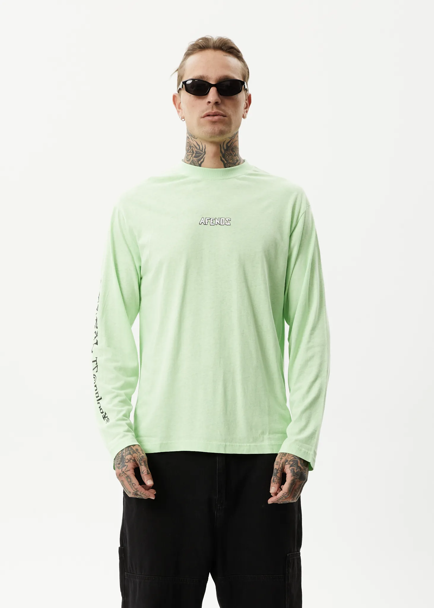 AFENDS Mens Natural Technology - Long Sleeve Graphic T-Shirt - Lime Green