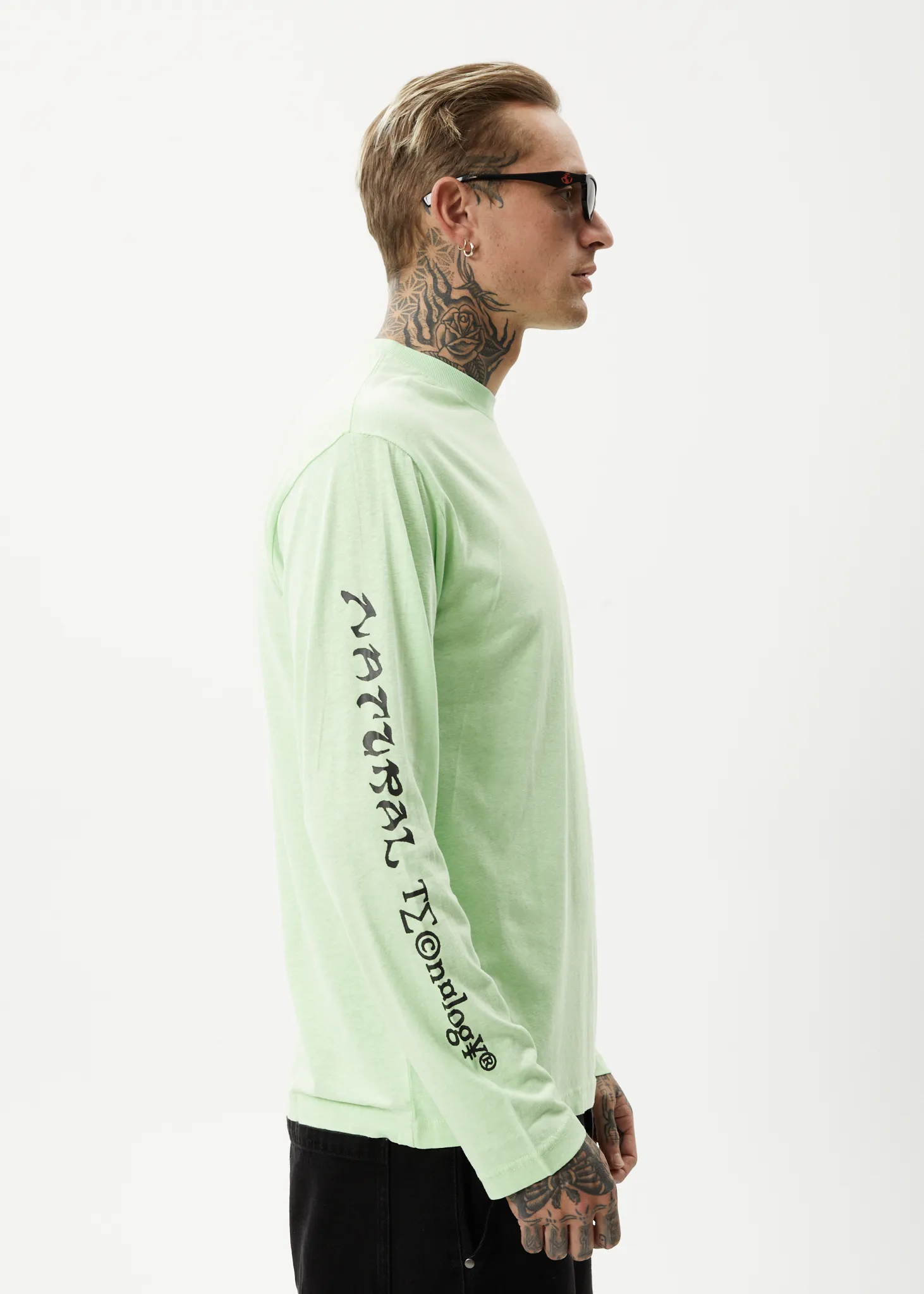AFENDS Mens Natural Technology - Long Sleeve Graphic T-Shirt - Lime Green