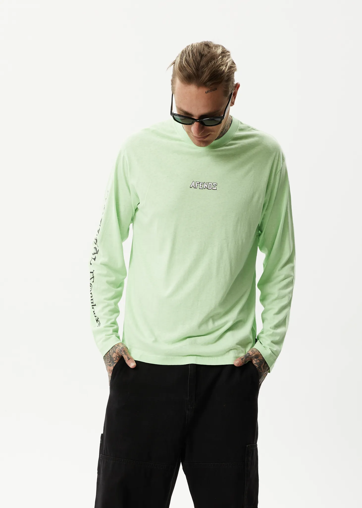 AFENDS Mens Natural Technology - Long Sleeve Graphic T-Shirt - Lime Green