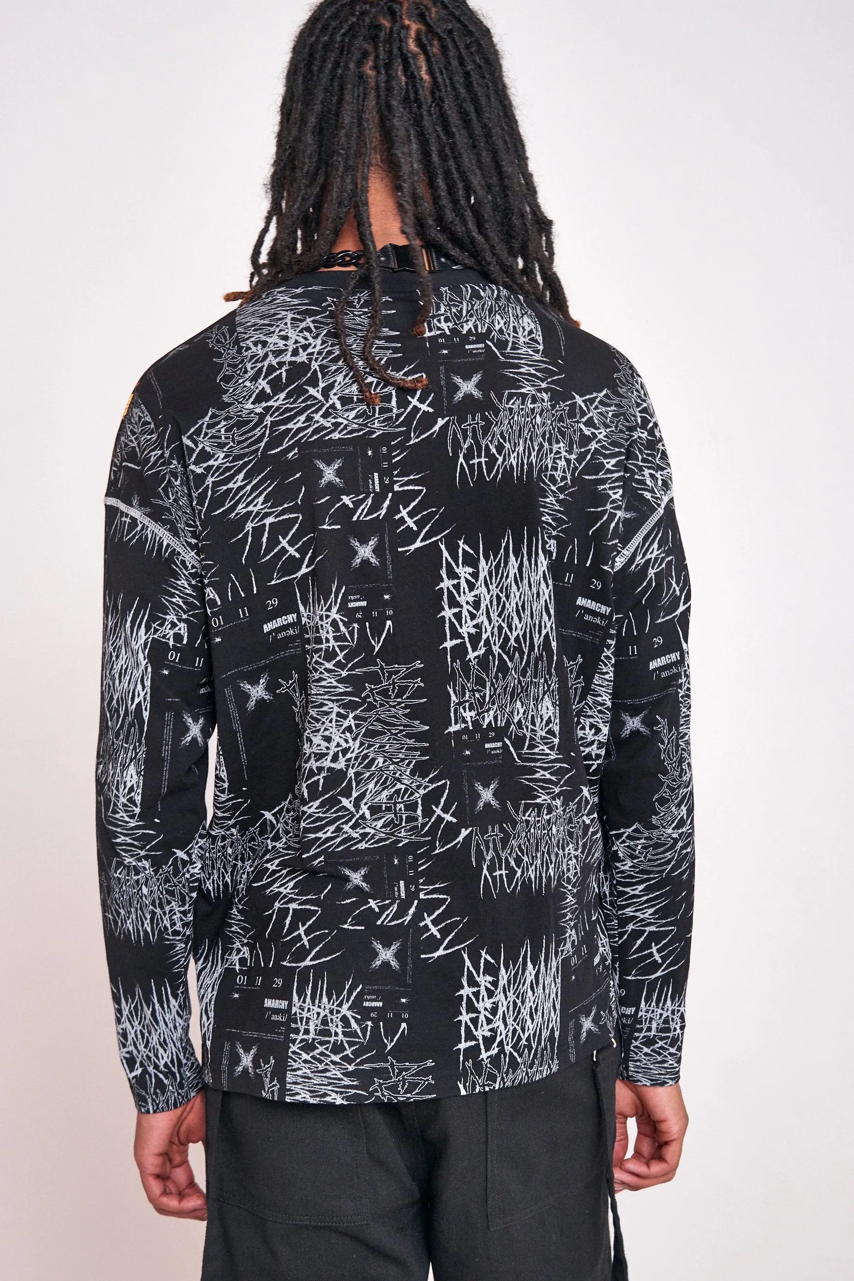 Anarchy Skull & Flame Print Long Sleeve T-shirt