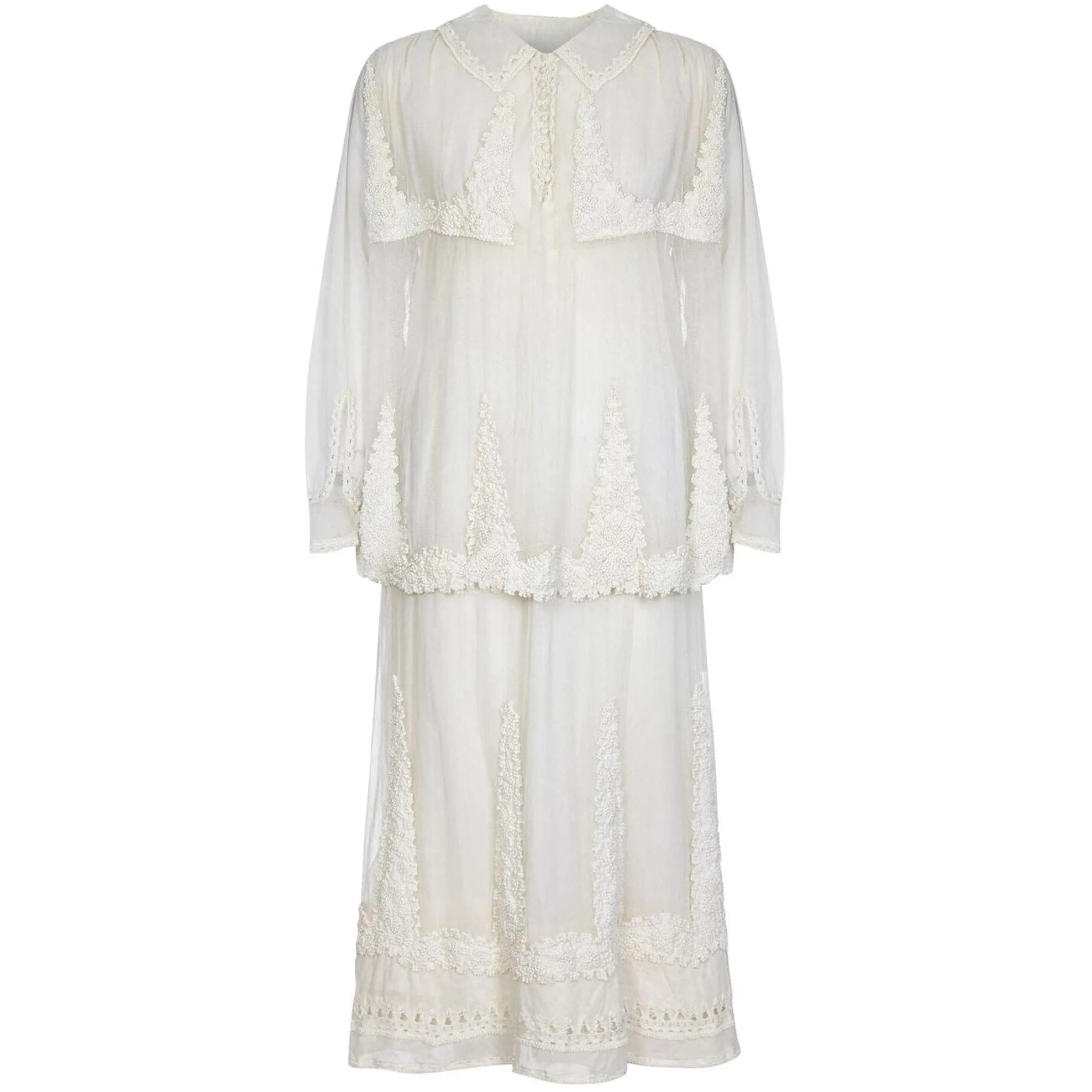 Antique 1910s Ivory Tulle Dress with Ballet Russe Style Knotted Tunic
