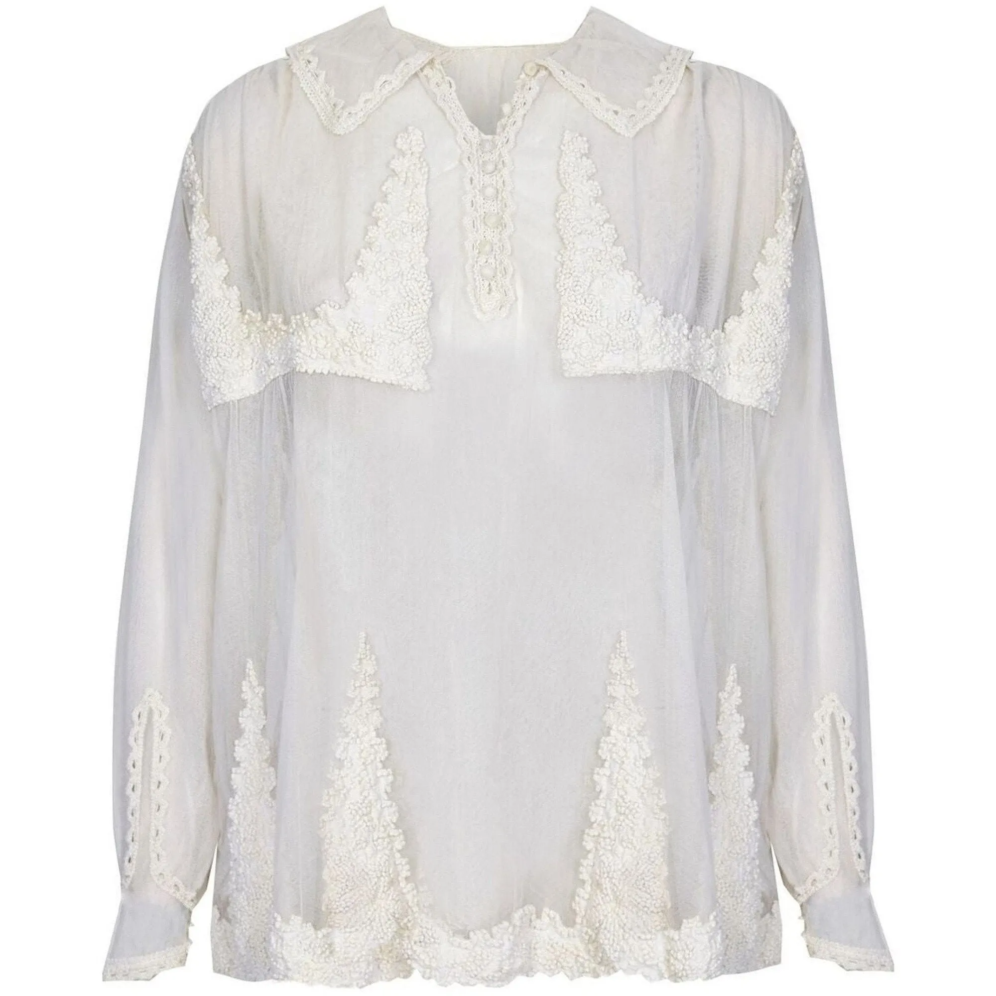 Antique 1910s Ivory Tulle Dress with Ballet Russe Style Knotted Tunic