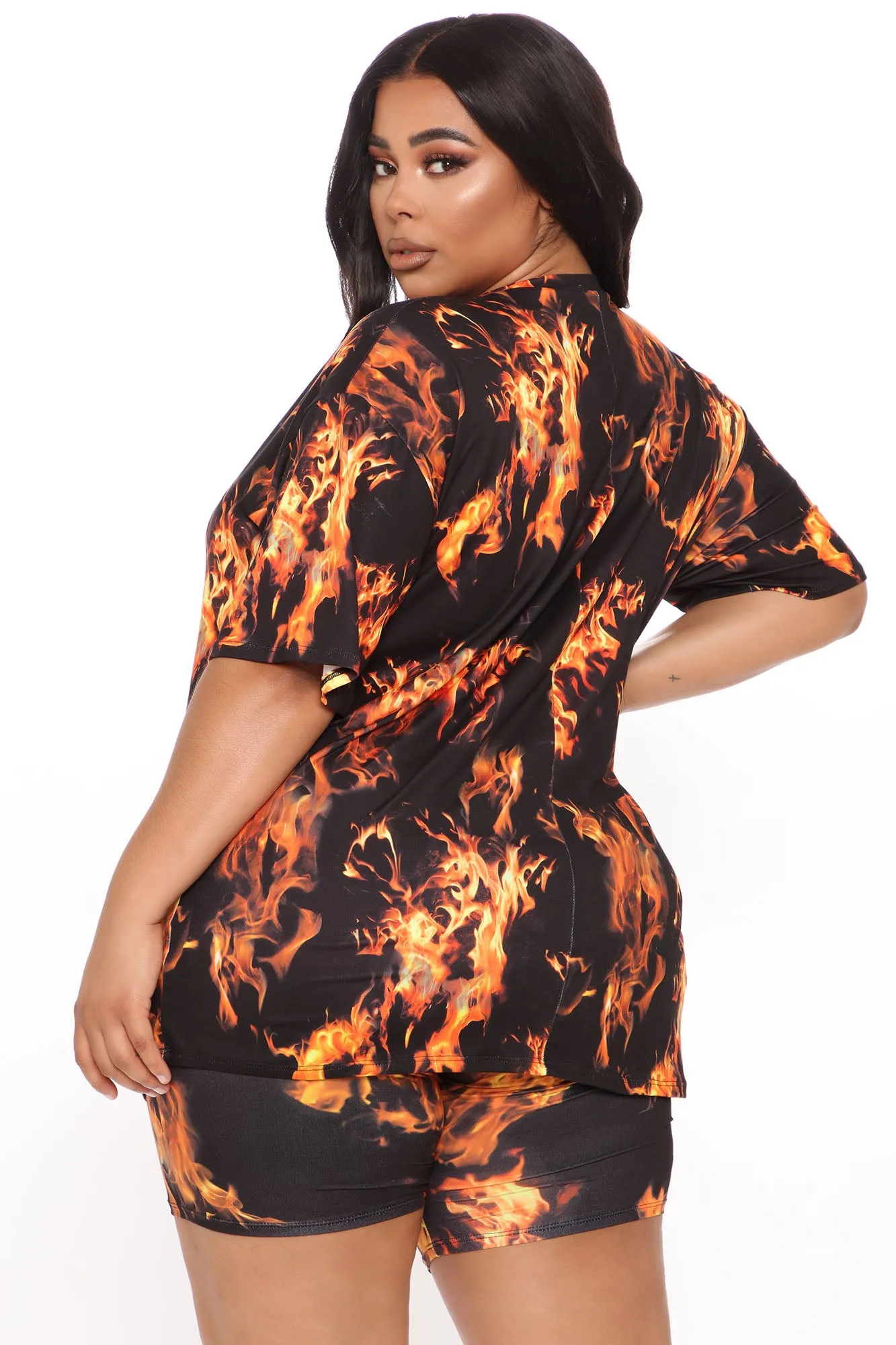 Aries Tribe Flame Biker Short Set - Orange/combo