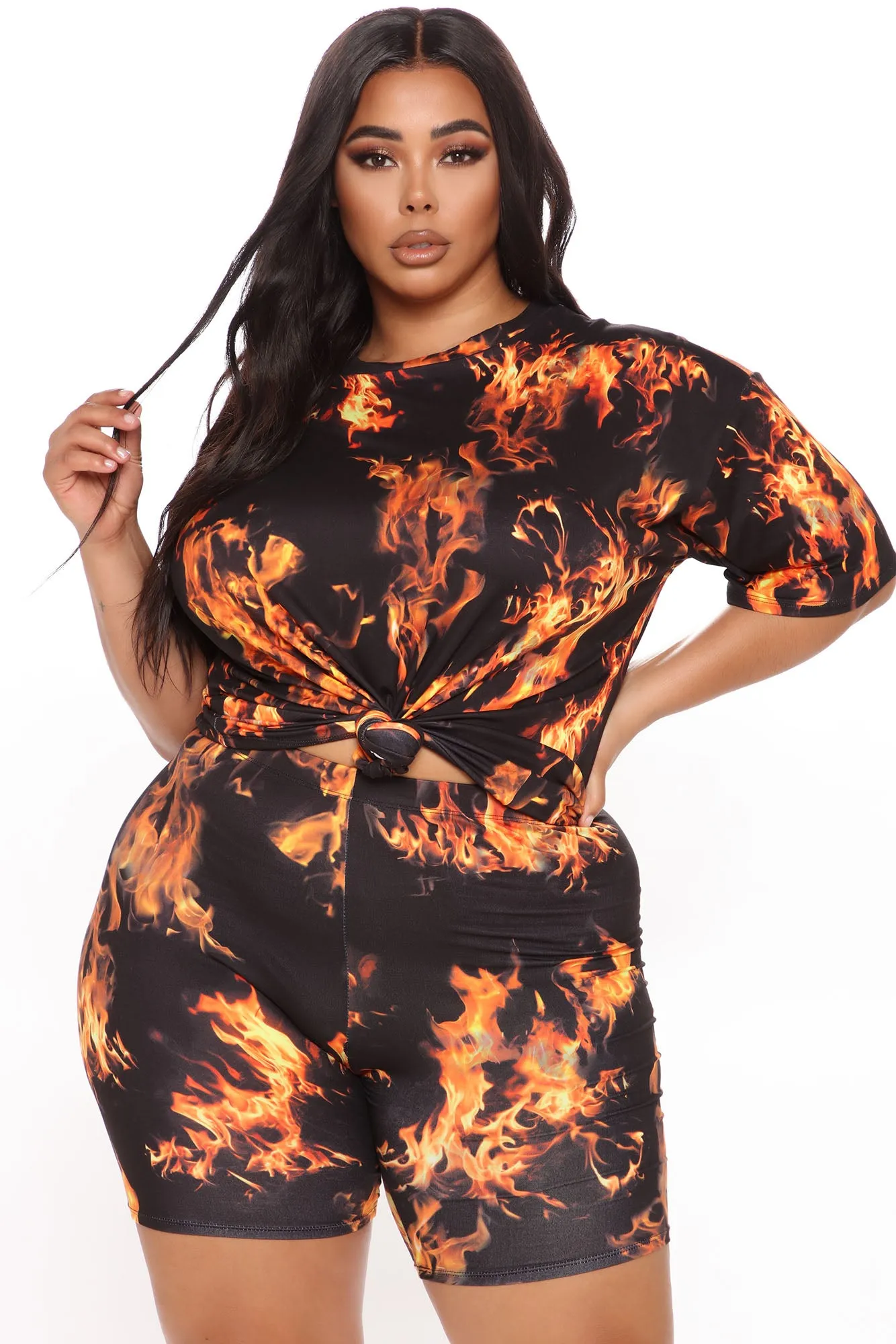 Aries Tribe Flame Biker Short Set - Orange/combo