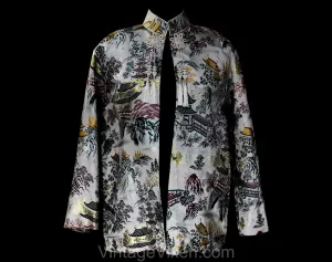 Asian Brocade 1940s Jacket - WWII Era Mandarin Collar 40s Formal Coat with Matching Handbag - Medium Large - Tassels - Pagoda Novelty Print