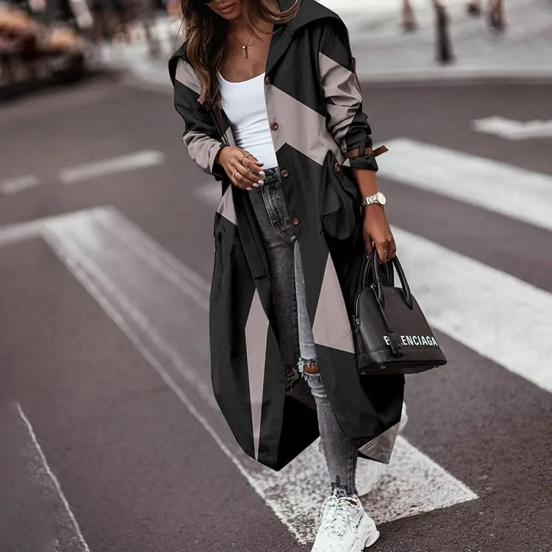 Autumn Trench Long Sleeve Cardigan Style With Pocket Turn-Down Collar Coat