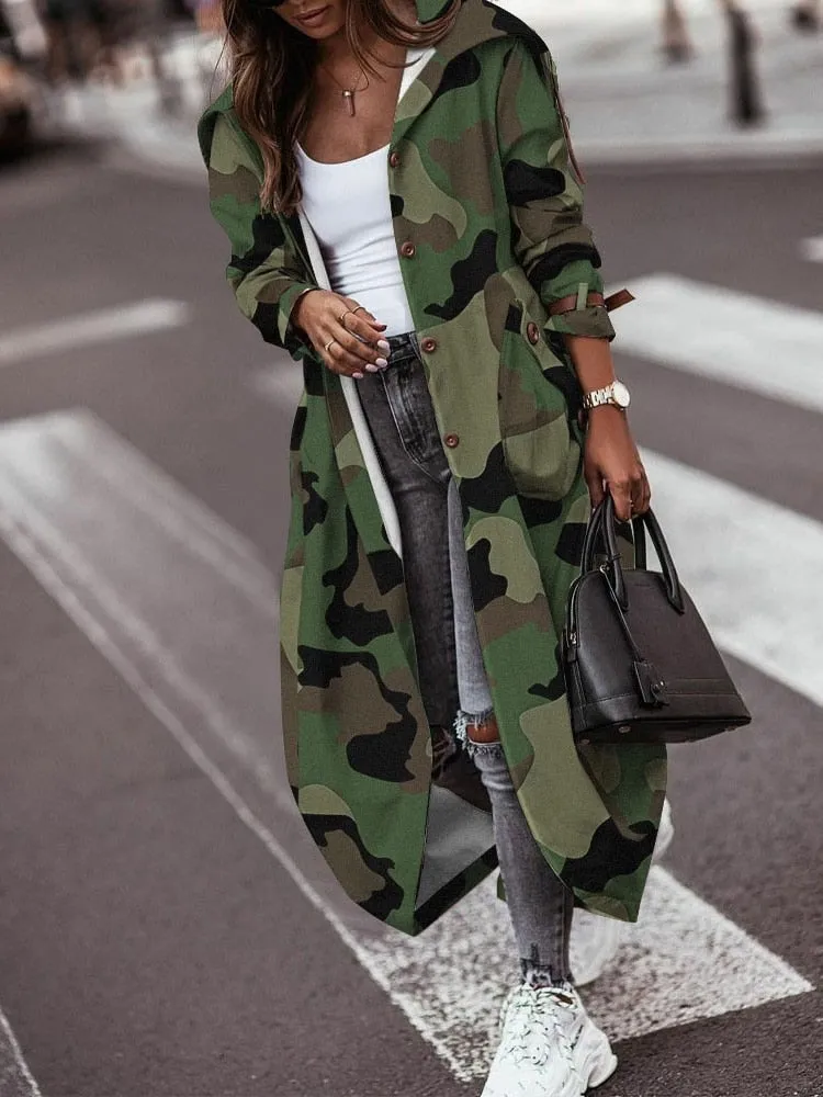 Autumn Trench Long Sleeve Cardigan Style With Pocket Turn-Down Collar Coat