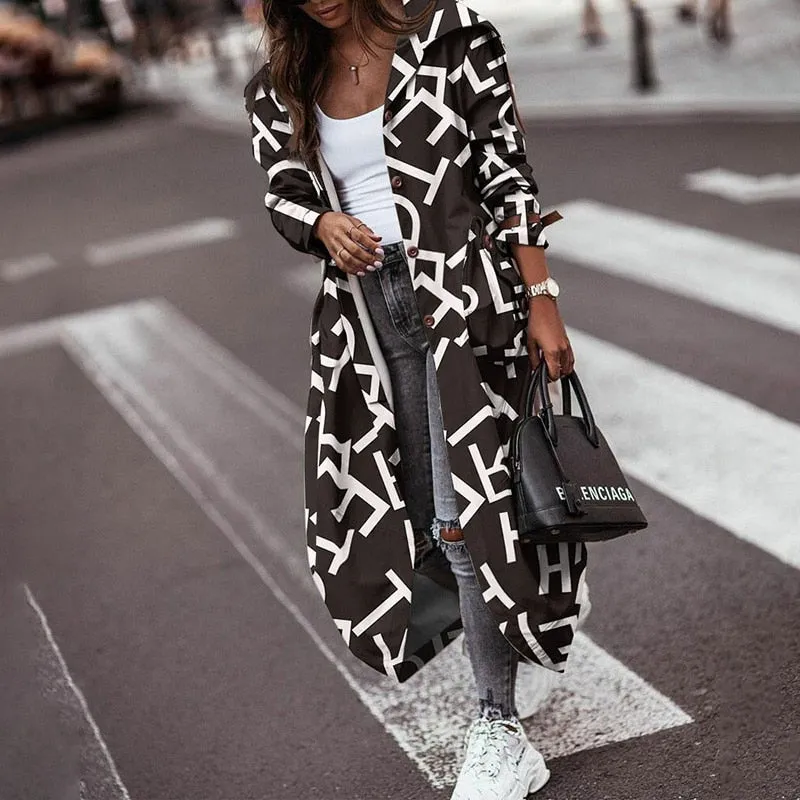 Autumn Trench Long Sleeve Cardigan Style With Pocket Turn-Down Collar Coat