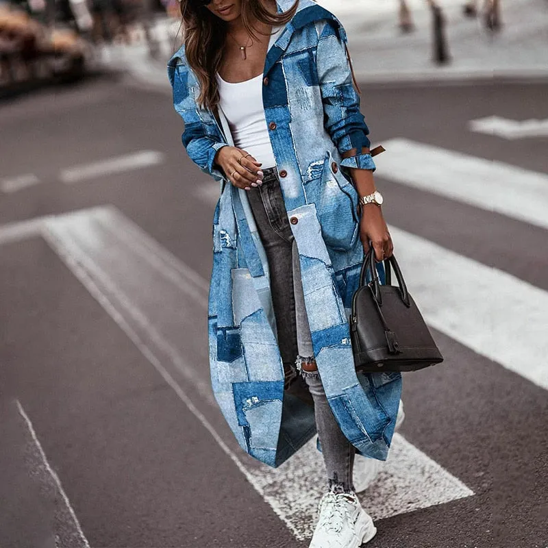 Autumn Trench Long Sleeve Cardigan Style With Pocket Turn-Down Collar Coat