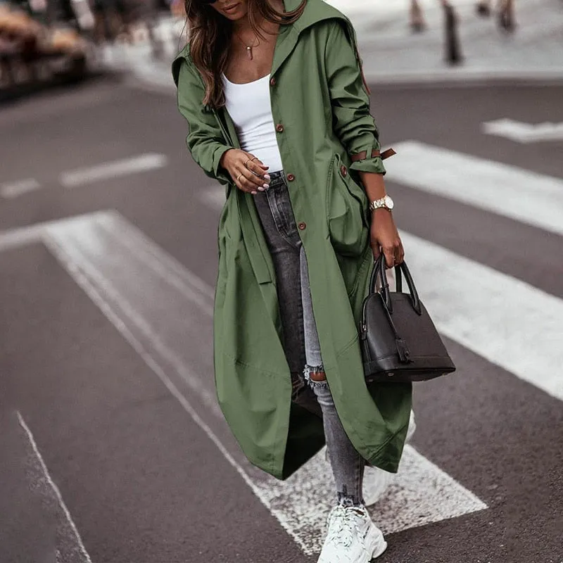 Autumn Trench Long Sleeve Cardigan Style With Pocket Turn-Down Collar Coat