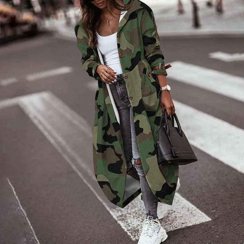 Autumn Trench Long Sleeve Cardigan Style With Pocket Turn-Down Collar Coat