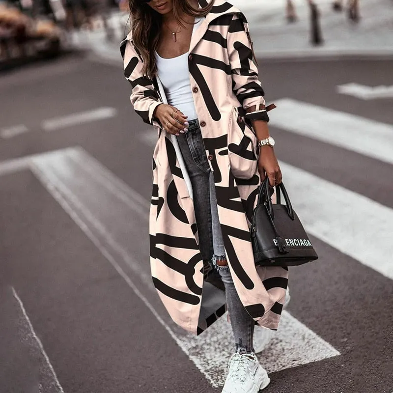 Autumn Trench Long Sleeve Cardigan Style With Pocket Turn-Down Collar Coat