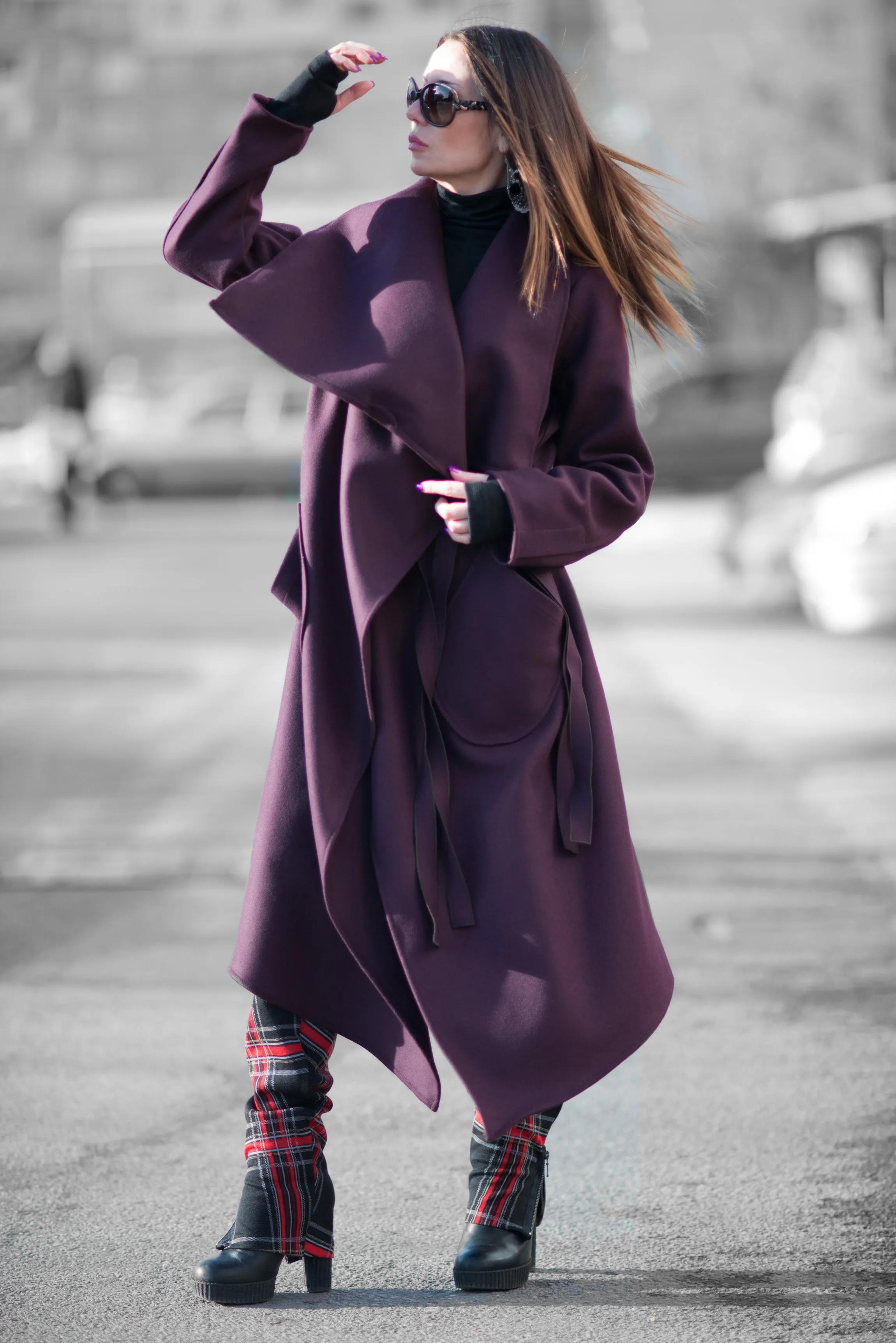 Autumn Women Purple Asymmetric Coat by EUG Fashion