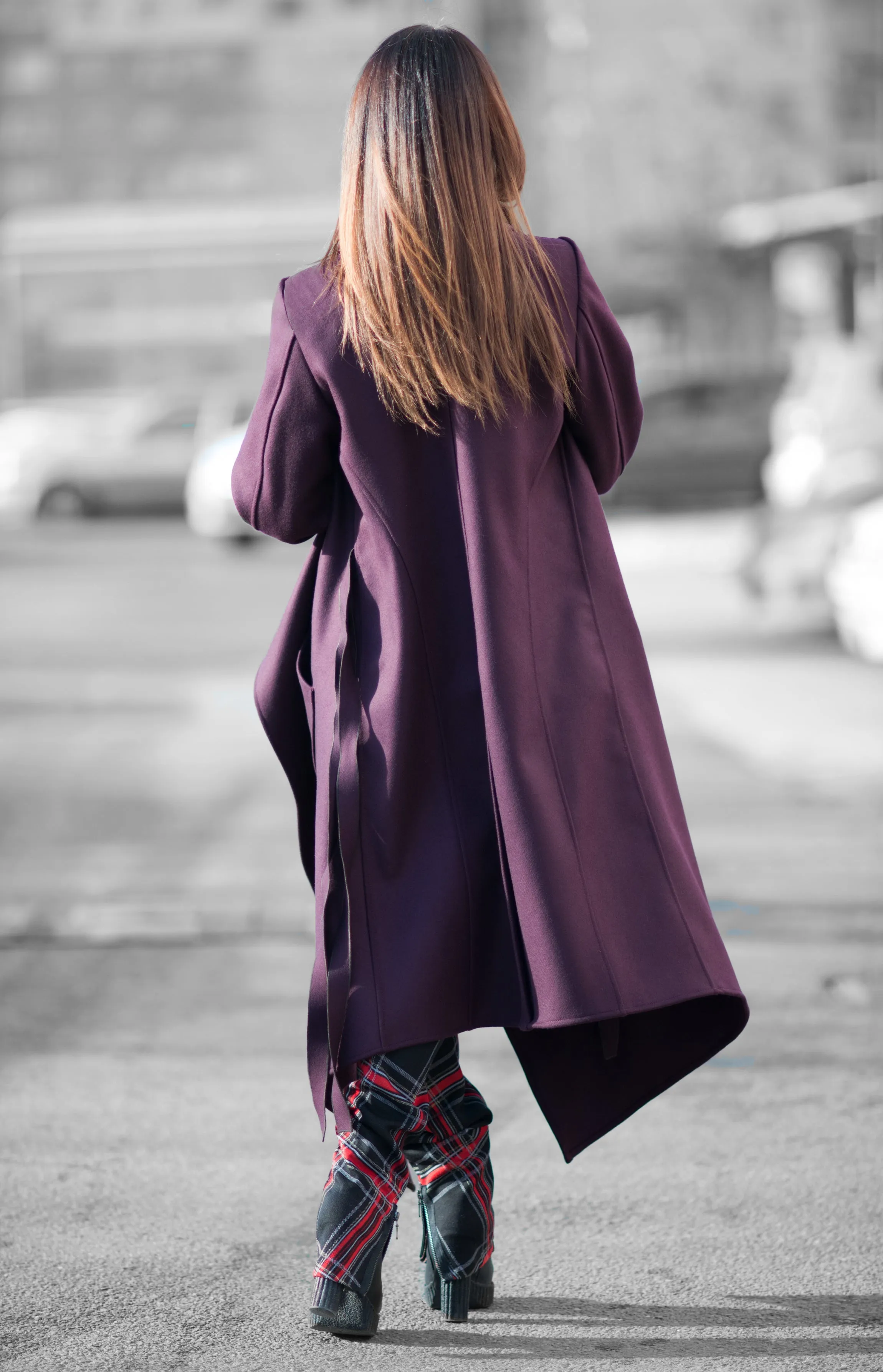 Autumn Women Purple Asymmetric Coat by EUG Fashion