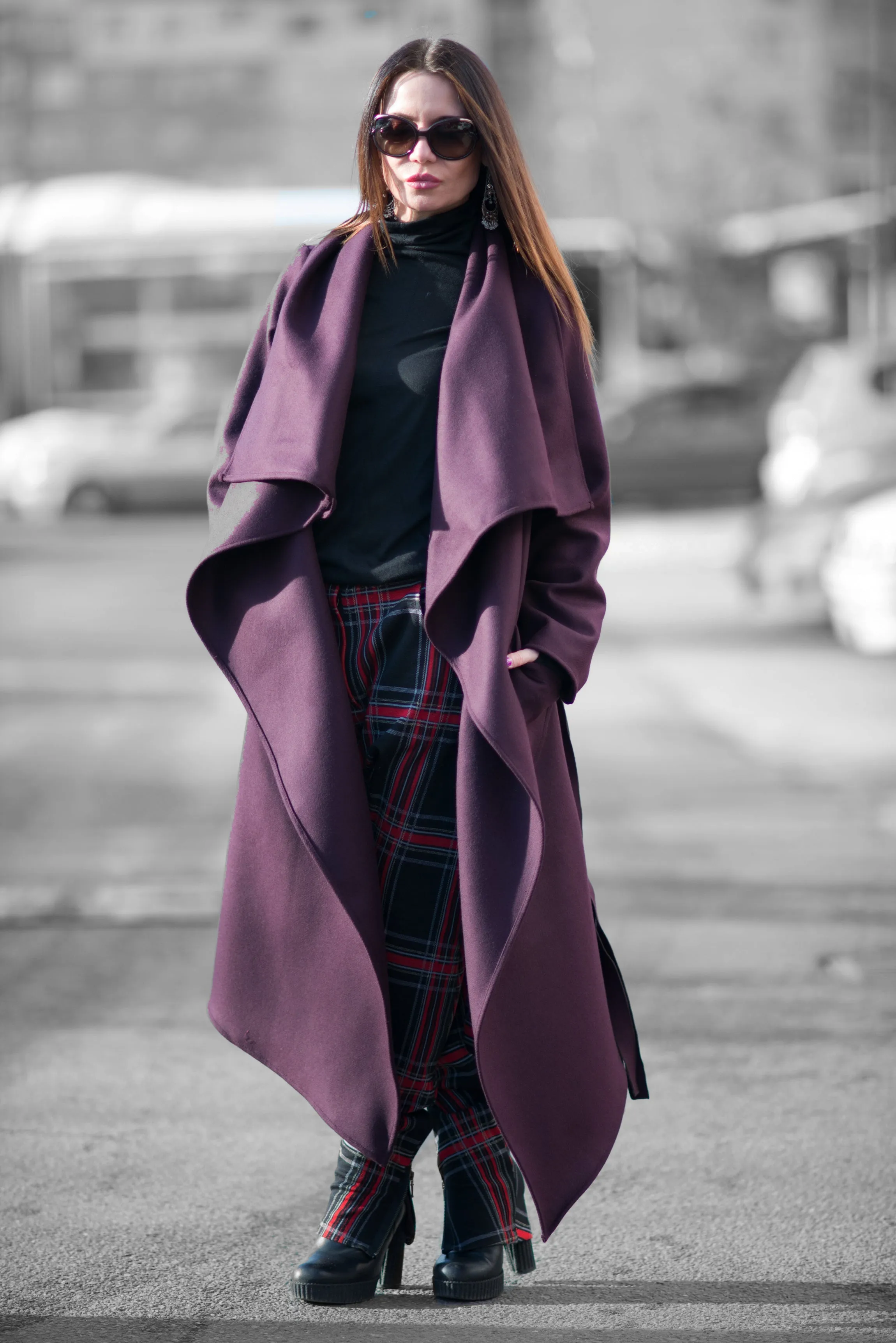 Autumn Women Purple Asymmetric Coat by EUG Fashion