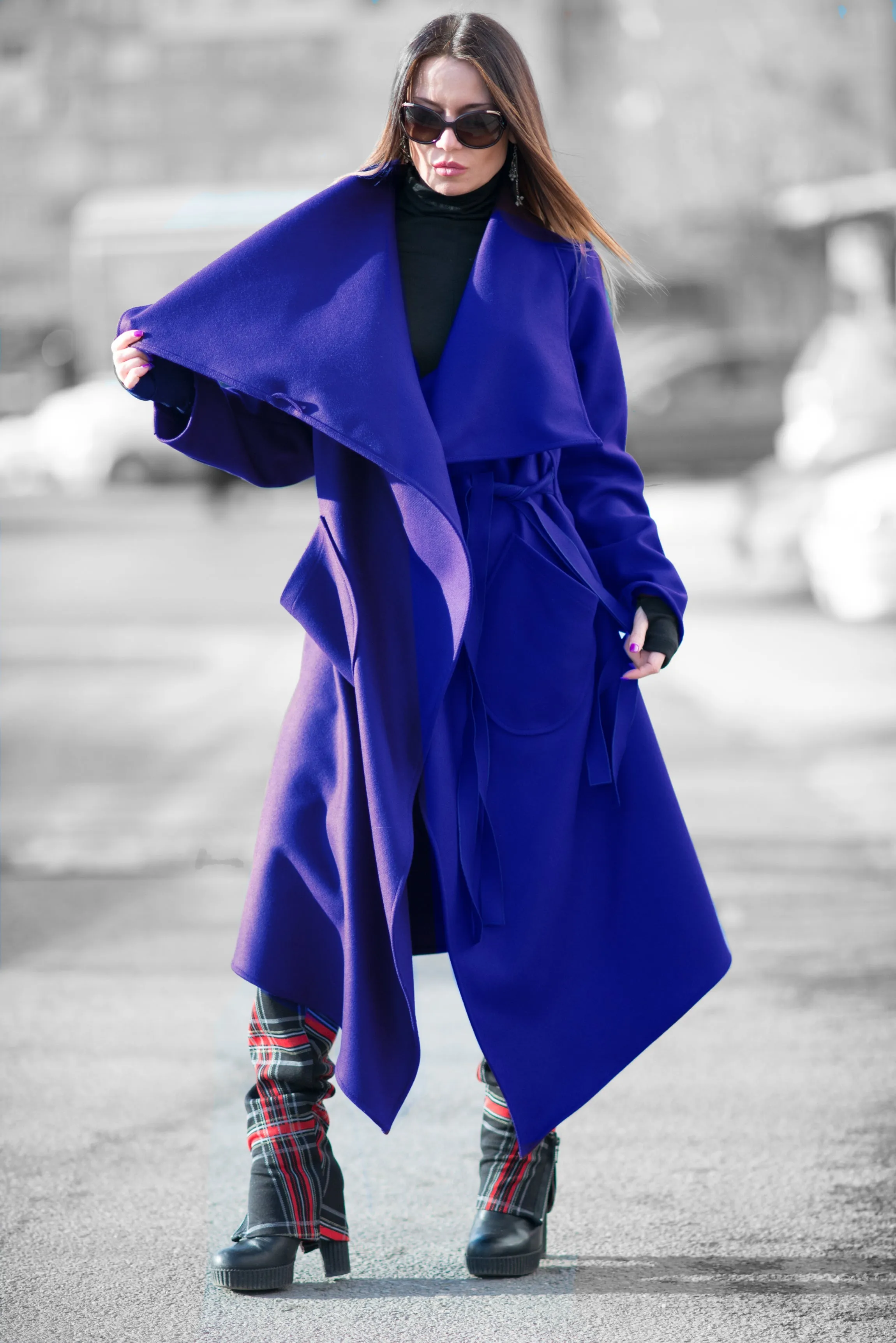 Autumn Women Purple Asymmetric Coat by EUG Fashion