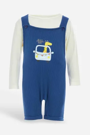 Babies Navy And White Dungaree Set (2 Piece)