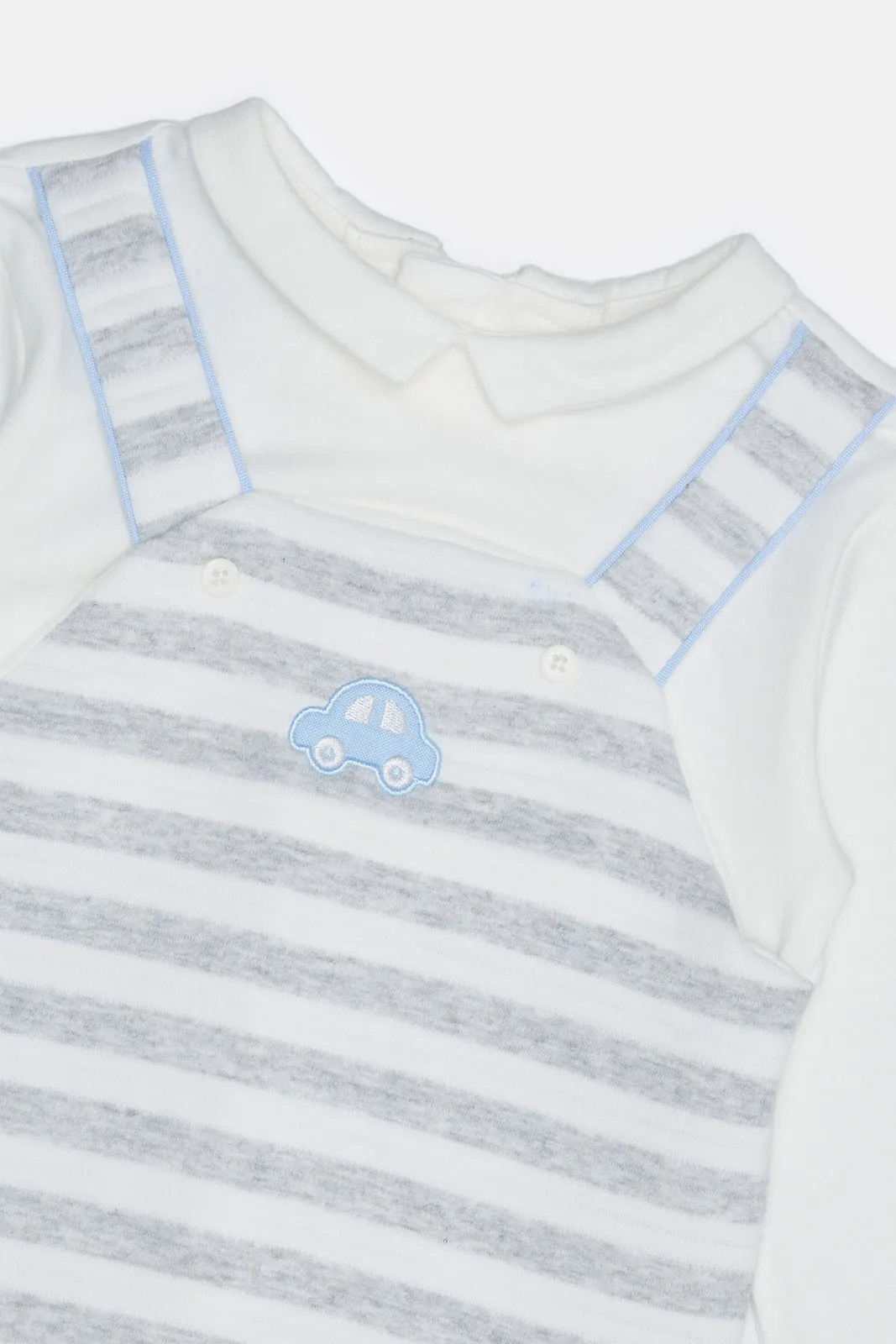 Baby Blue And White Striped Dungaree Set (2 Piece)