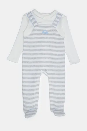 Baby Blue And White Striped Dungaree Set (2 Piece)