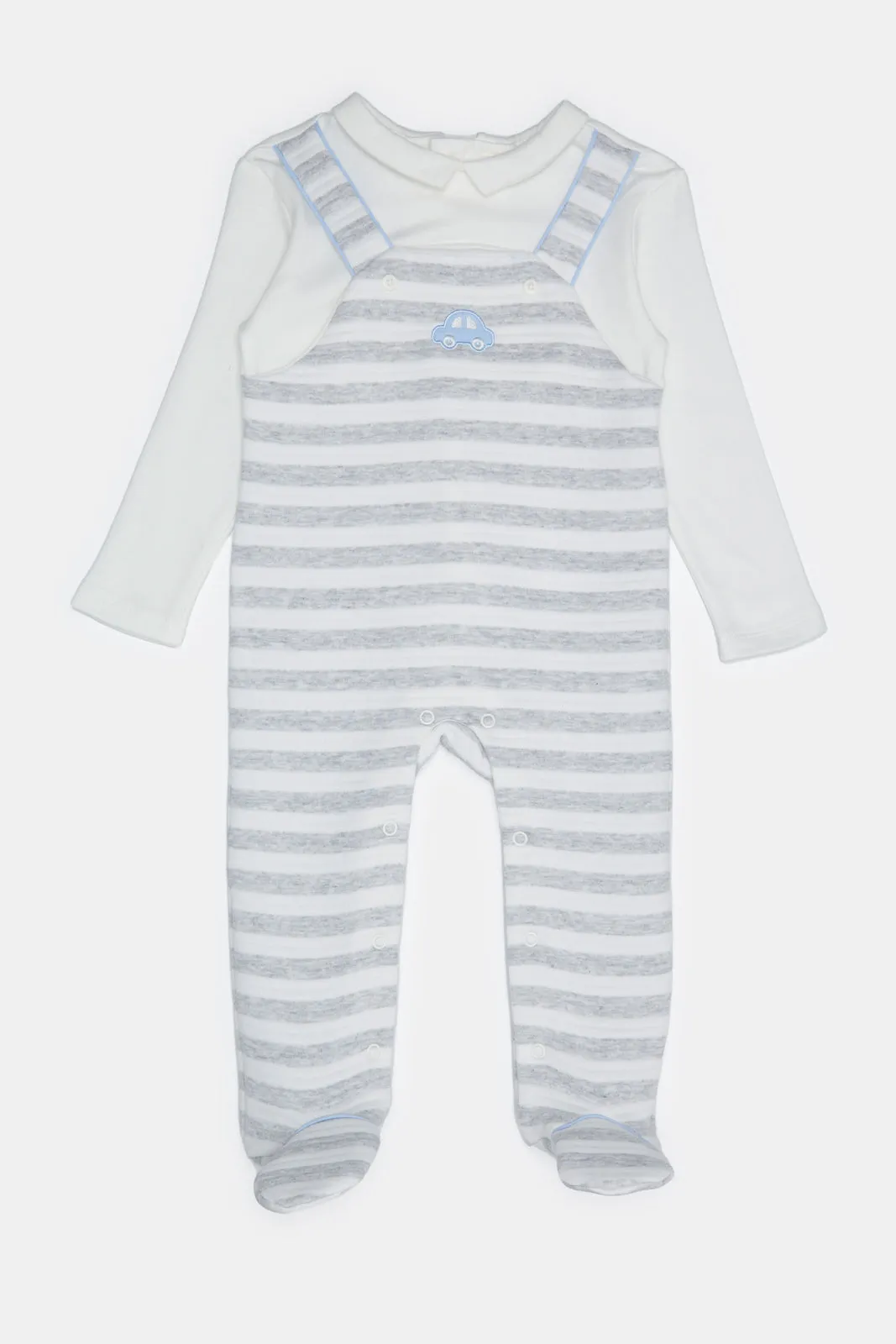 Baby Blue And White Striped Dungaree Set (2 Piece)