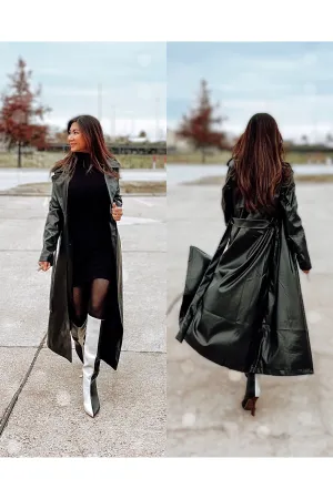 Back In Black Faux Leather Trench Coat