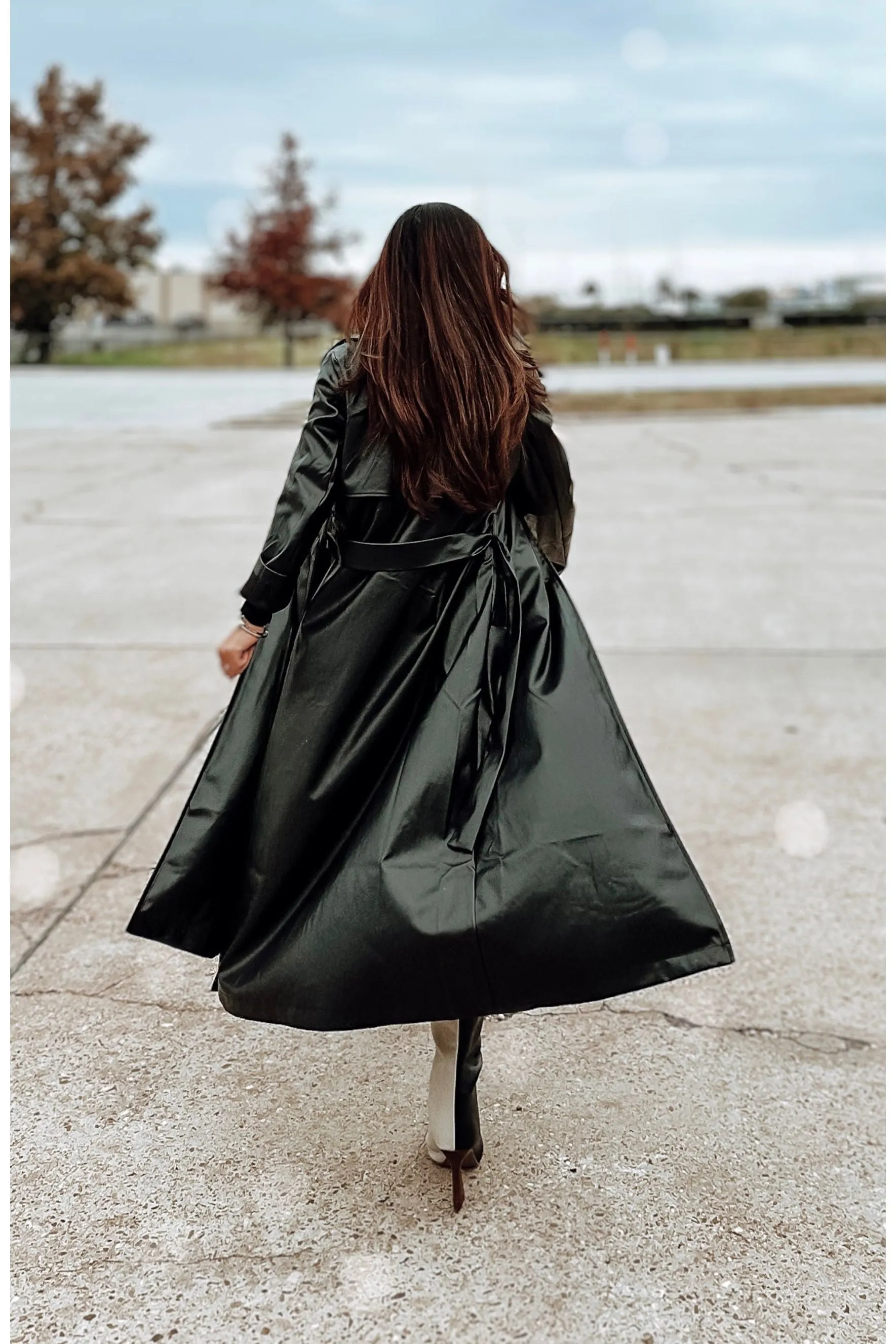 Back In Black Faux Leather Trench Coat
