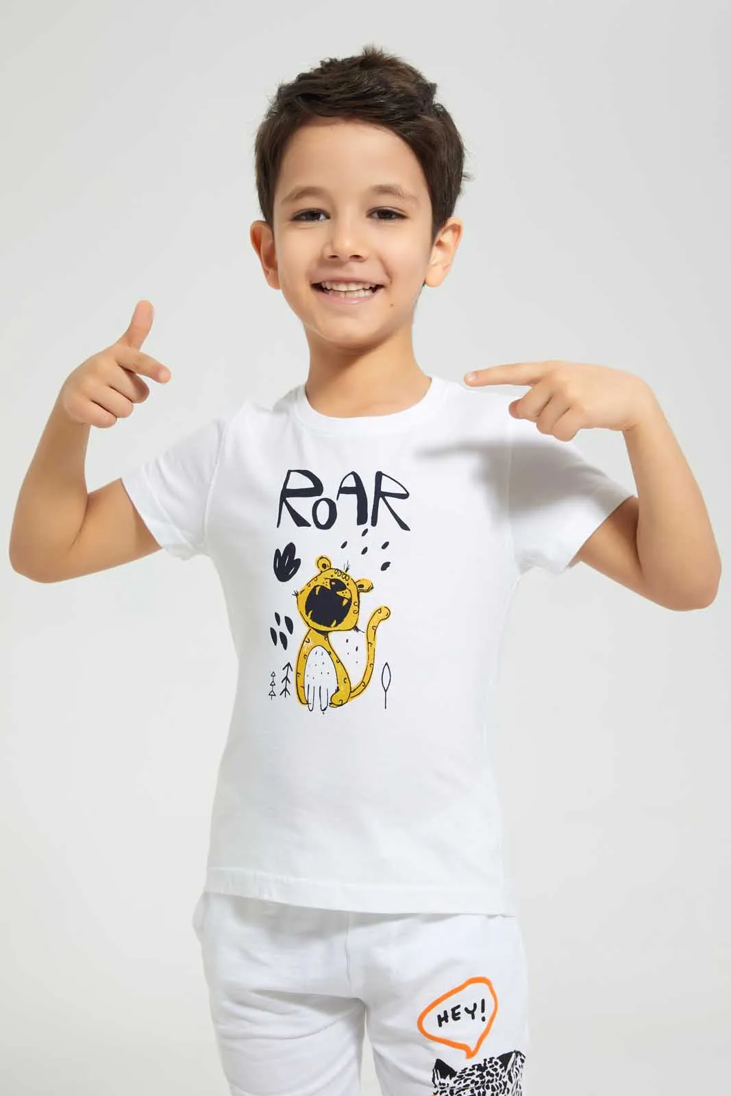 Beige And White Roar Shirt Set (2 Piece)