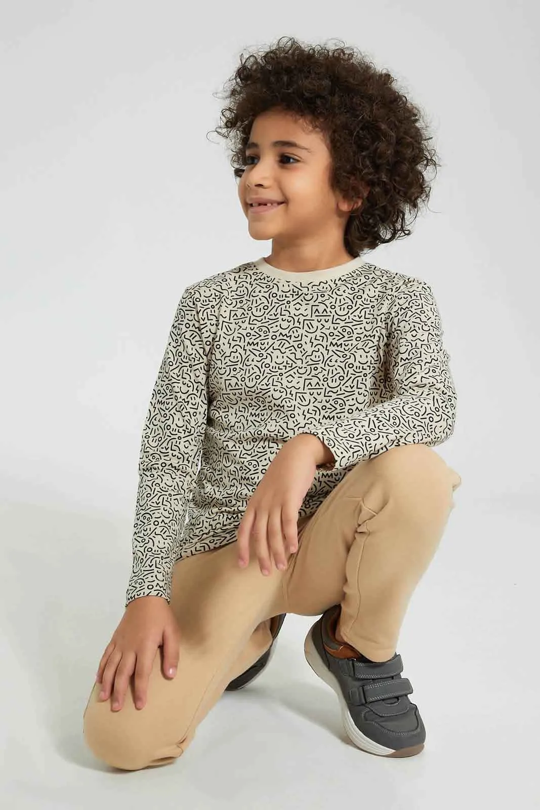 Beige Smile Printed T-Shirt