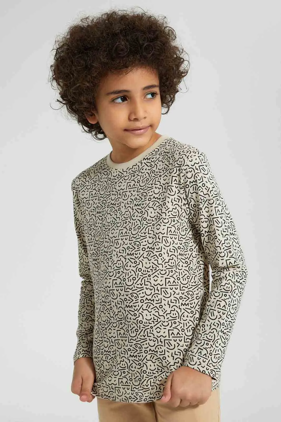 Beige Smile Printed T-Shirt