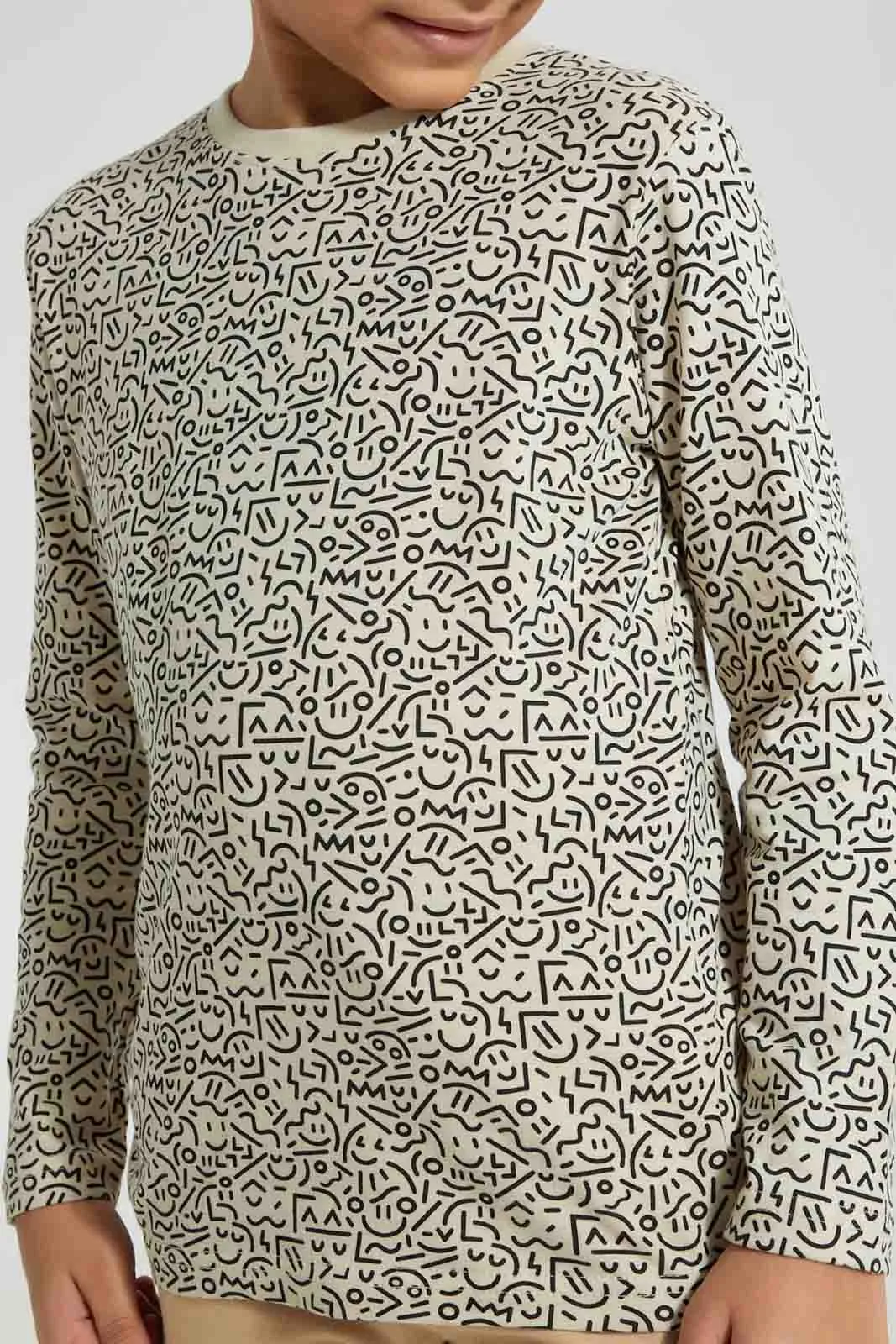 Beige Smile Printed T-Shirt