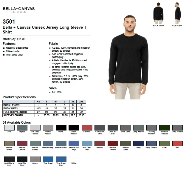 Bella Canvas Unisex Jersey Long Sleeve